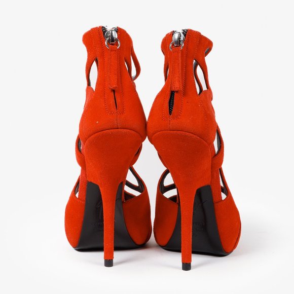 Giuseppe Zanotti Red Suede Cut Out Cage Sandals - Picture 4 of 10
